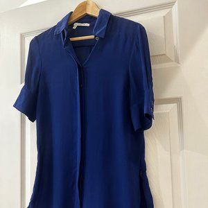 10 Crosby Derek Lam Cobalt Blue Sheer Short Sleeve Button Down